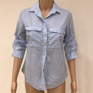 Zara Basic Blue  White Striped Button Down